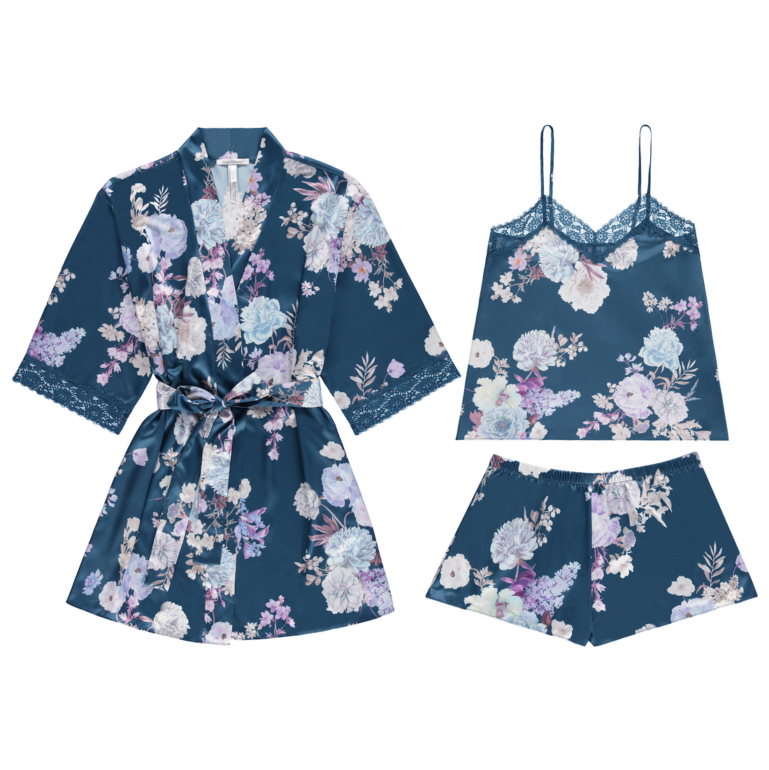 Sabrina Floral Print Satin Short Pajamas & Robe Set – Flora Nikrooz